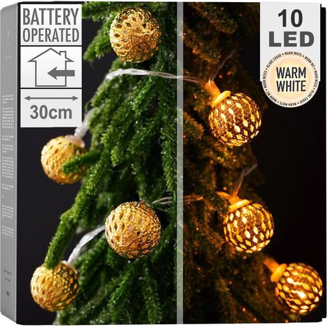 Feste, batteriebetriebene Girlande mit 10 LEDs und goldenen Kugeln, warmweißes Licht, 1,3 m (1/5)