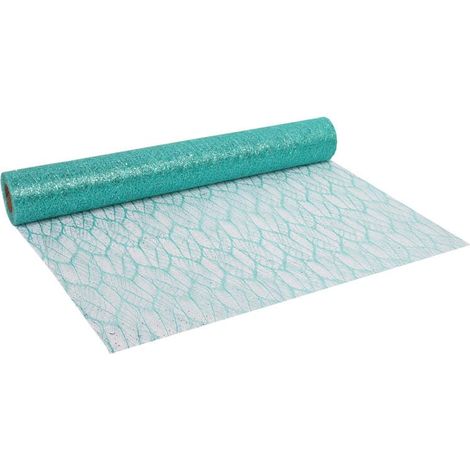 Organza turchese con stampa glitterata 0,50 x 10 m (1/3)