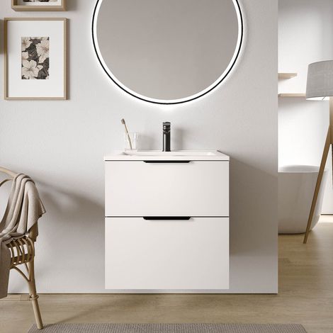 BERNSTEIN - Mueble de baño blanco brillante 60x46x62 cm (largoxanchoxalto), 2 cajones, tiradores cromados - TIM60 Blanco brillante, cromo (1/3)