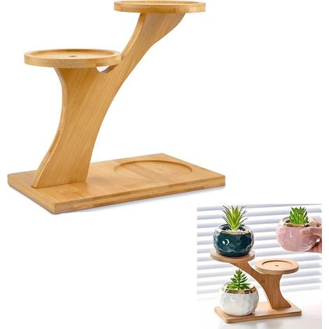 Supporto per piante da interno - Supporto per piante a tre livelli in bambù - Supporto da scrivania per piante - Adatto per 3 piante - Perfetto per esporre piante in casa, in ufficio, sui balconi e... (1/5)