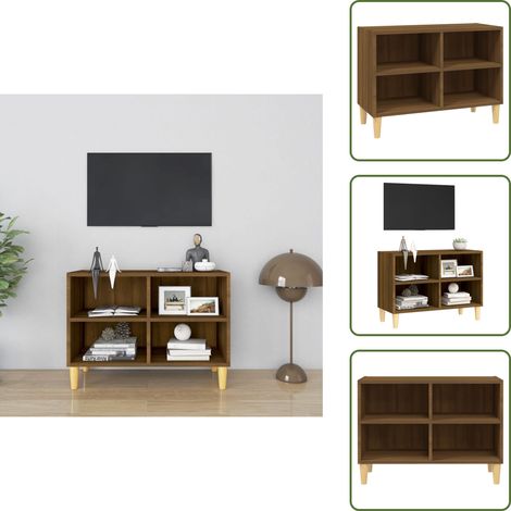 Meuble TV avec pieds en bois massif Chêne marron 69,5x30x50 cm - Meuble Tv - Meuble Tv Moderne - Meuble Tv Scandinave - Meuble Rangement - Étagère Tv
