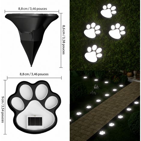 Lampe solaire LED patte de chien balise de sol lumière blanche étanche réf 6319 500 g – Livraison gratuite