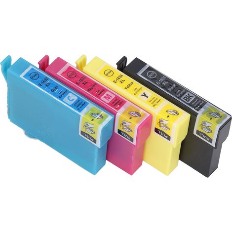 Quatre cartouches d'encre pour une alimentation fluide en noir, cyan, magenta et jaune, garantissant des impressions nettes et résistantes à la décoloration. Compatibles avec les imprimantes WorkForce (1/5)