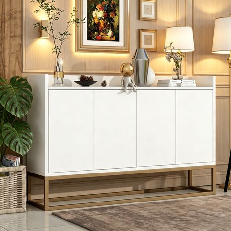 JOOKGBD-Credenza,Mobile da Cucina con 4 Ante,Mobile da Giorno,Comò,Mobile TV,Credenza Bassa Mobili da Giorno,per Cucina,Corridoio,Soggiorno,Bianco