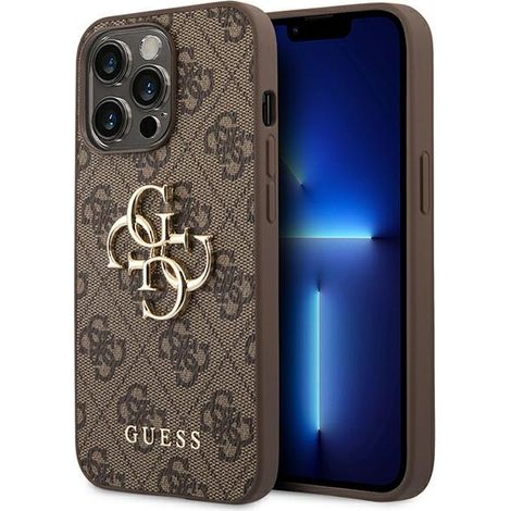 Funda rígida marrón Guess GUHCP14X4GMGBR para iPhone 14 Pro Max de 6,7 pulgadas, 4G, con logo metálico grande. (1/5)