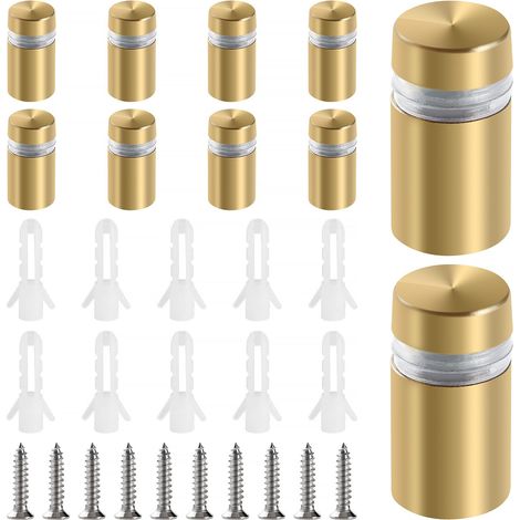 Lot de 10 vis 12×20 mm inox - Entretoises verre - Vis - Affichage panneaux - Doré (1/5)