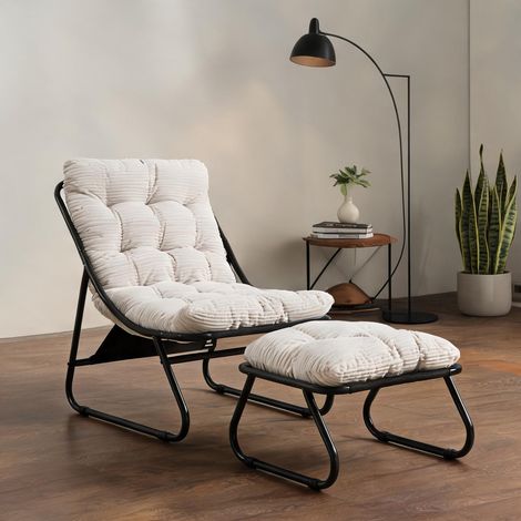 Blanc Fauteuil de Jardin avec Pouf Sling Confortable en acier (1/5)