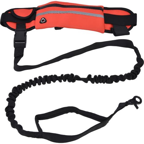 Laisse pour chien mains libres avec poche amovible et bandes réfléchissantes, ceinture flexible pour promenades (1/5)
