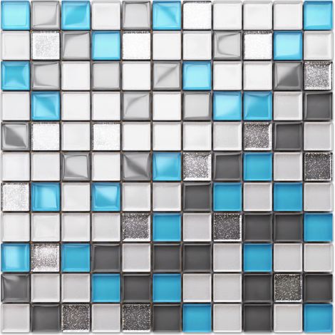 Ilcom mosaico in vetro su rete per bagno e cucina  30cm x 30cm - Blue harmony (1/5)