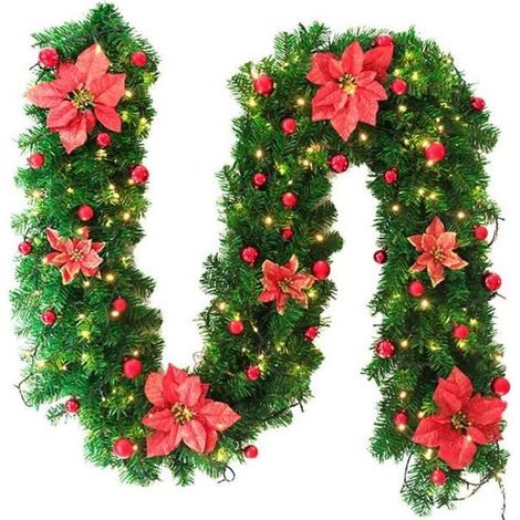 Guirlande de Noël - ZGEER - 270CM - Rotin Artificiel - Décoration Extérieure - Fleurs Incluses (1/4)