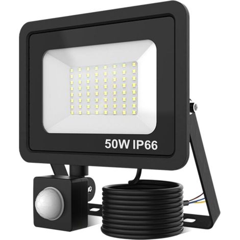 Projecteur LED Extérieur 50W avec Détecteur de Mouvement, 5000LM, 6000K Blanc Froid Spot, IP66 Étanche Spot Extérieur LED, (Noir) [Classe énergétique A+++] (1/5)
