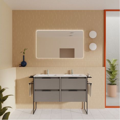 Mueble de baño de pie 120 cm ahumado arenado con lavabo - Reims - Humo 120 cm Con espejo y lámpara LED - Accessorio: Standard - Misura: 120 cm - Colore: Fumé (1/5)
