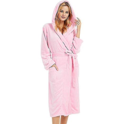 Peignoir moelleux à capuche doublé polaire pour femme, rose (1/2)