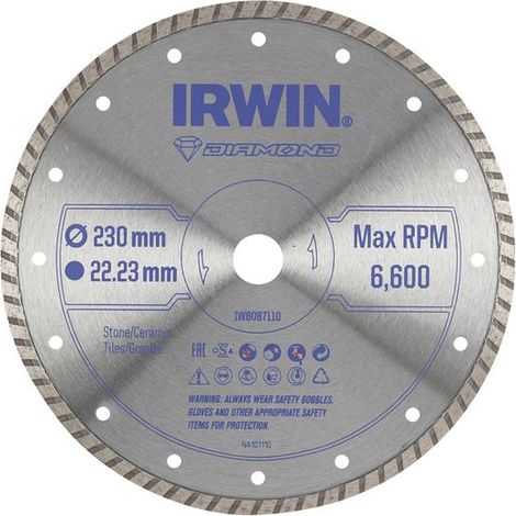 Irwin IW8087110 Diamond Blade for Angle Grinder, 230mm x 22.23mm, Suitable for Stone, Ceramics, and More (1/2)