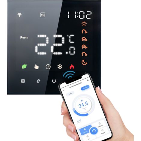 Tuya WiFi Smart-Thermostat mit Sprachsteuerung, 16A programmierbar, mit LCD-Touchscreen, kompatibel mit Fußbodenheizungssystemen und Elektroherden.