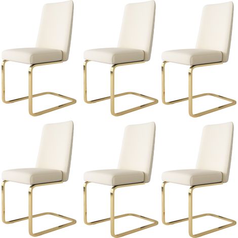 Set da 6 sedie da pranzo, sedie da cucina con schienale a diamante e gambe in metallo, sedie in velluto beige, per soggiorno (1/5)