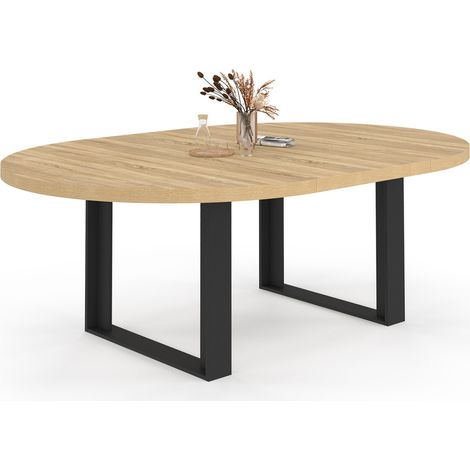 Idmarket – Table à manger extensible ronde 140-200 cm – 6-10 personnes – Bois noir et clair – Style industriel moderne (1/5)