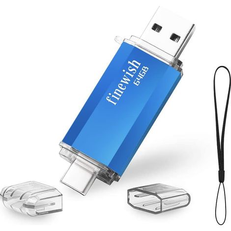 CLé USB 64 Go, 2 en 1 USB C Pendrive 64gb Portable Clef USB 64go Type C Memory Stick 64 GB pour Huawei Xiaomi Oneplus OTG Android Appareils TéLévision (Bleu) (1/5)