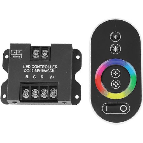 Contrôleur 3 canaux x 10 A RGB avec télécommande RF, alimentation CC 12 V/24 V, 3 canaux, 360 W/720 W, pour rubans LED SMD 5050 et accessoires. (1/5)