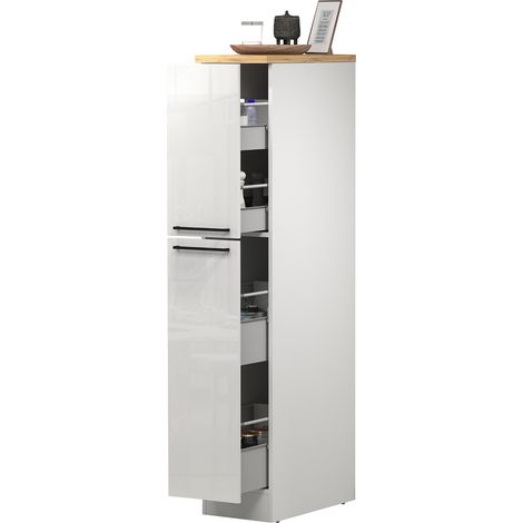 Dmora - Dispensa da cucina Quintino, Mobile multiuso, Armadio portaoggetti a 2 cassettoni, 100% Made in Italy, 30x60h165 cm, Bianco lucido e Rovere, con imballo rinforzato
