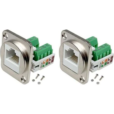 Adaptateur Panneau RJ45 2 Pièces Connecteur 8P8C Rallonge Sans Soudure Borne à Vis (1/4)
