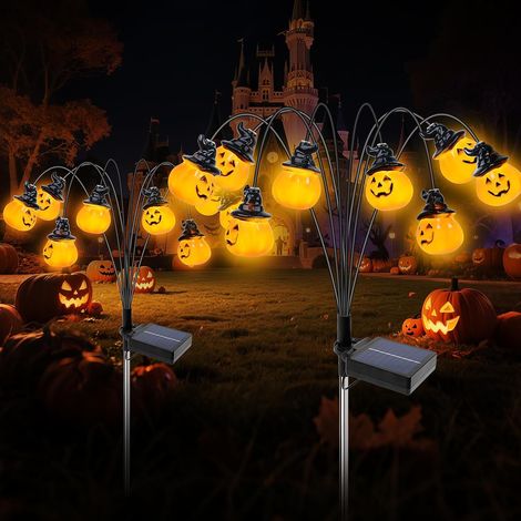 Luci solari da esterno per Halloween, set di 2 luci decorative a forma di zucca, luci solari a LED impermeabili IP65 per giardino, decorazioni di Halloween per sentieri, prati, terrazze, tombe, patii (1/5)