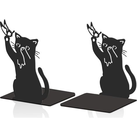Lot de 2 serre-livres décoratifs en métal pour livres lourds, noirs, plus grands, utilisés sur le bureau, à la maison ou à l'école (1/5)
