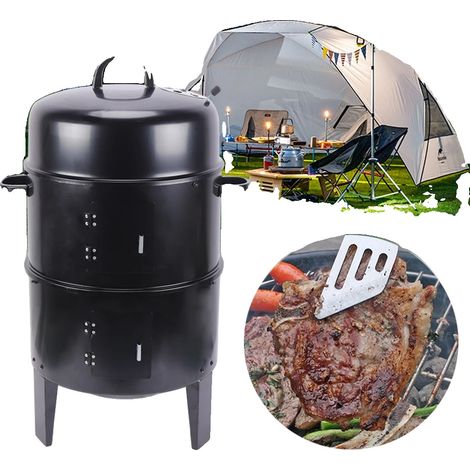 Fumoir BBQ, 40 cm de diamètre, 84 cm de hauteur, cuisson multifonctionnelle, design à double couche, porte d'air réglable (1/5)