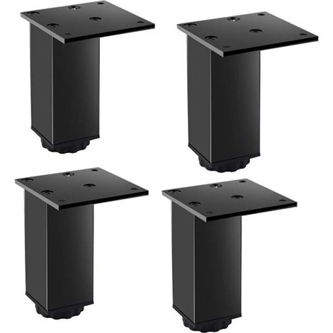 Lntyq Lot de 4 pieds de meubles en métal réglables en alliage d'aluminium - Noir - 38 x 80 mm - Avec vis (1/5)