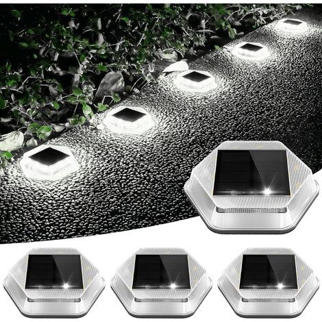 Lampes Solaires de Sol Extérieur, 6000K Lumiere Extérieur IP65 étanches, Auto ON/OFF Éclairage étanche pour Chemins Marches de Jardin Escalier Allée, Carré, 4 pièces [Classe énergétique F] (1/5)