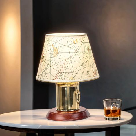 Tischlampe Creme E27 30 cm Echt-Messing Maritim Tischleuchte