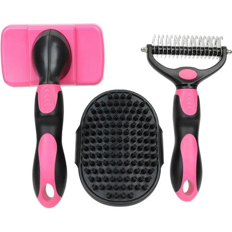 【BQ】Kit de toilettage pour chien 3 pièces : brosse anti-mue, brosse carde, brosse de bain et peigne pour accessoires pour animaux (1/5)