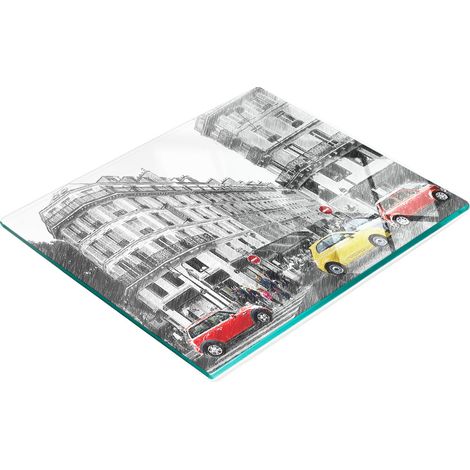 Planche de service en verre pour la cuisine, décorée d'un croquis de rue parisienne, 60 x 52 cm (1/5)