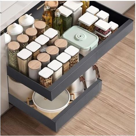 – Tiroir de cuisine coulissant adhésif extensible 32-52 cm – Installation sans perçage – Capacité de charge élevée – Acier au carbone (1/4)