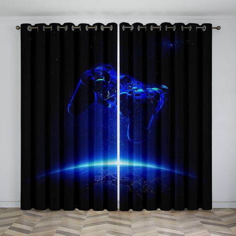 Rideaux à Oeillets pour Chambre d'enfant - Console de Jeu Bleu Cool 87X85 Pouces Rideaux 3D - Rideaux perforés Opaques d'intérieur - Isolation et réduction du Bruit - Applicable à la Chambre à Coucher (1/5)