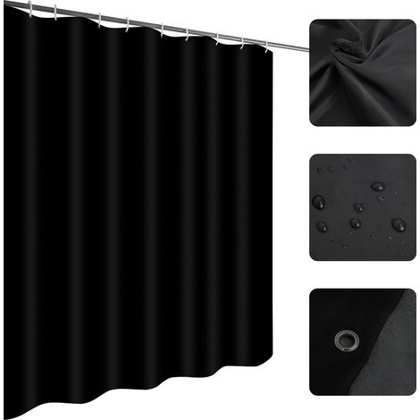 Stück wasserdichter, antibakterieller Duschvorhang – einfarbiges Polyester für Badezimmer, inklusive Haken – Schwarz/Weiß/Grau (1/5)