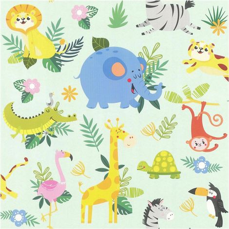 Mint Green Jungle Animal Wallpaper Smooth Paste The Paper Kids Bedroom (1/4)