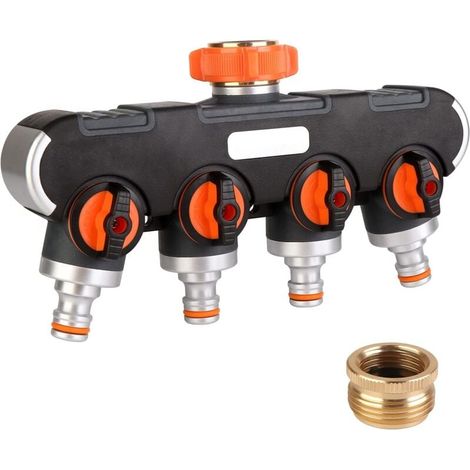 4-Wege-Verteiler: 3/4-Zoll und 1/2-Zoll Y-förmiger Wasserverteiler mit Wasserhahnadapter, Wasserdurchflusseinstellung und abschließbar, FLITI 4-Wege-Verteiler (1/4)
