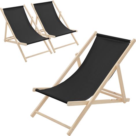 ECD Germany 3er Set Liegestuhl klappbar, Schwarz, Holz, verstellbare Rückenlehne, 3 Positionen, bis 120 kg, Sonnenliege Gartenliege Strandliege Strandstuhl Holzklappstuhl, für Garten, Balkon & Strand