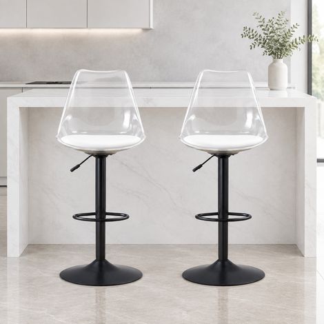 Taburetes de bar regulables lote de 2, respaldo transparente, asiento de PU, metal negro DESVIAE (1/5)