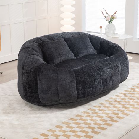MODFU – Sofá de suelo de 2 plazas 150x95 cm de chenilla con espuma de alta densidad, reposabrazos integrados, carga 150 kg y montaje sin herramientas – Negro (1/5)