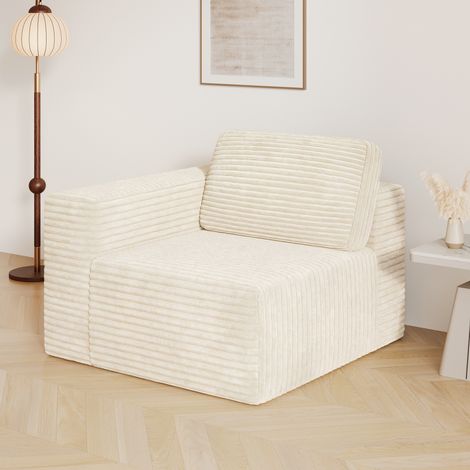 Modulares Cordsofa-Modul – linksseitig, Komfort mit hochelastischem Schaumstoff, 101 x 101 x 82 cm, Beige
