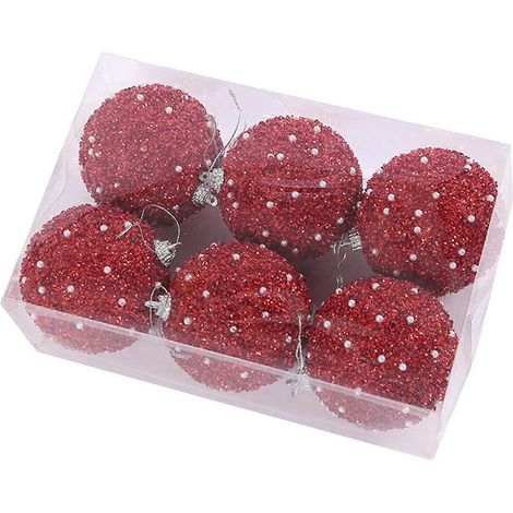 6-teiliges bruchsicheres Weihnachtskugel-Anhänger-Set für den Innenbereich, Neujahr, Weihnachtsbaum, Heimdekoration, Weihnachtsdekoration, Rot (1/5)