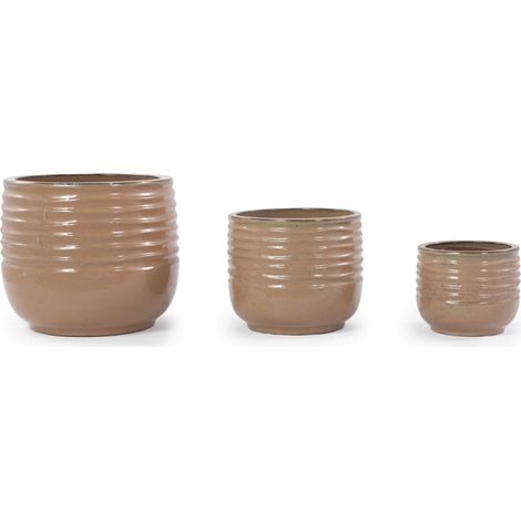 Vaso in ceramica artigianale Ø 34,6 cm, marrone chiaro lucido, fori di drenaggio (1/5)