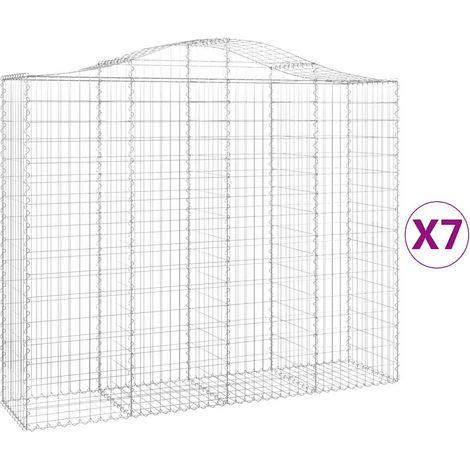 Paniers à gabions arqués 7 pcs  Mur en gabion 200x50x160/180 cm Fer galvanisé
