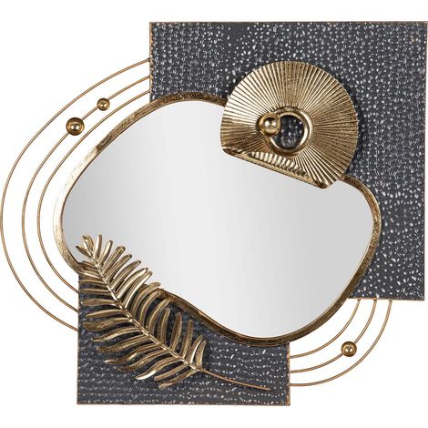 Metall Wanddekoration Spiegel Gold Grau 80X7X72 Cm (1/5)