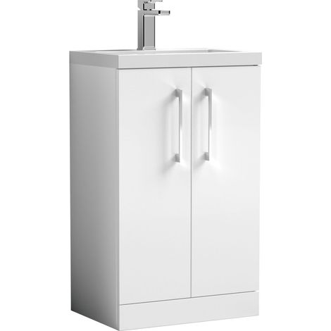 Balterley Bramshall Compact Bathroom Cloakroom Vanity Basin Unit with Polymarble Basin, Chrome Handles, 500mm, Gloss White (1/5)