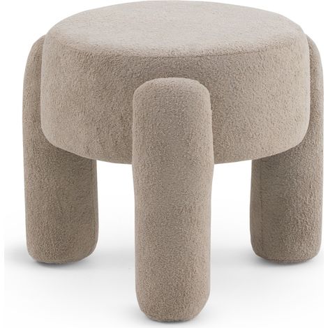 Pouf avec structure et pieds recouverts de tissu bouclé taupe (1/4)