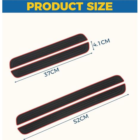 4 Pièces Seuil de Porte Voiture,Barres de Seuil de Porte Voiture,Film Adhésif pour Protection Seuil Porte,Plaque de Seuil Protecteurs, Autocollant Voiture (Rouge/Noir) (1/4)