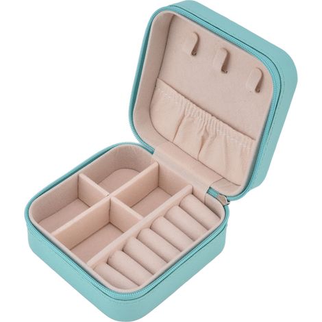 Boîte à bijoux portable avec fermeture éclair, 4 compartiments, grande capacité, doublure douce, mini boîte de rangement pour bijoux de voyage, bleu œuf (1/5)